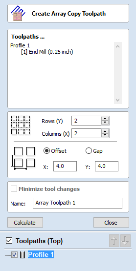 Create Array Copy Toolpath Form